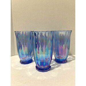 The Pioneer Woman set of 3 Blue Luster Iridescent Pearlized Glass Tumbler 15 oz